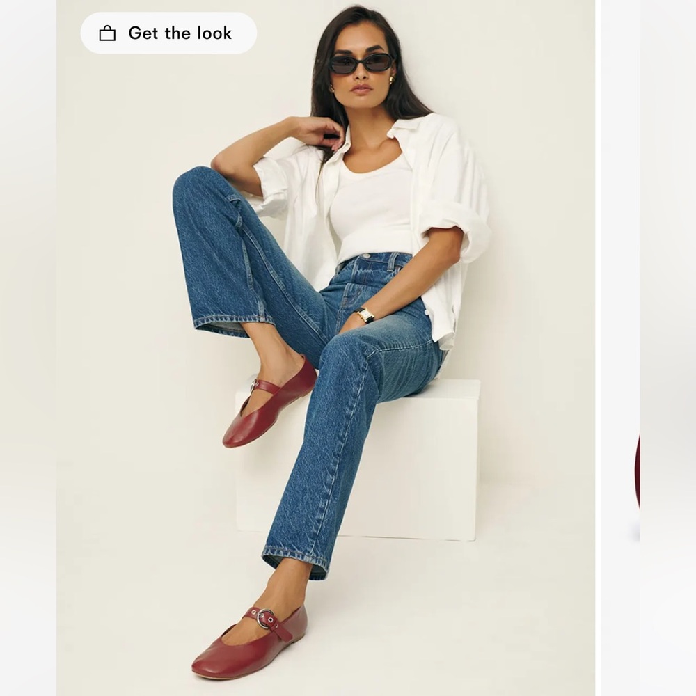 NWOB Reformation Bethany Mary Jane Flats red burgundy nappa leather - Picture 5 of 5